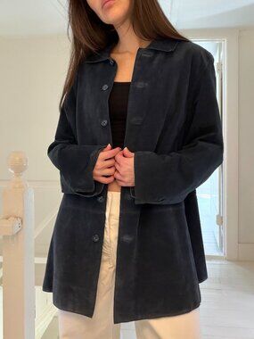 Valerie Separates Vintage 90s Suede Leather Jacket Navy Size XL